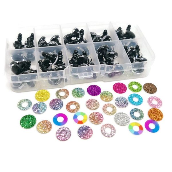 High Quality 60pcs 3D Glitter Plush Plastic Safety Eyes For Toys Amigurumi Doll Making Eyes For Dolls Mix Animal Box 10/12/14mm